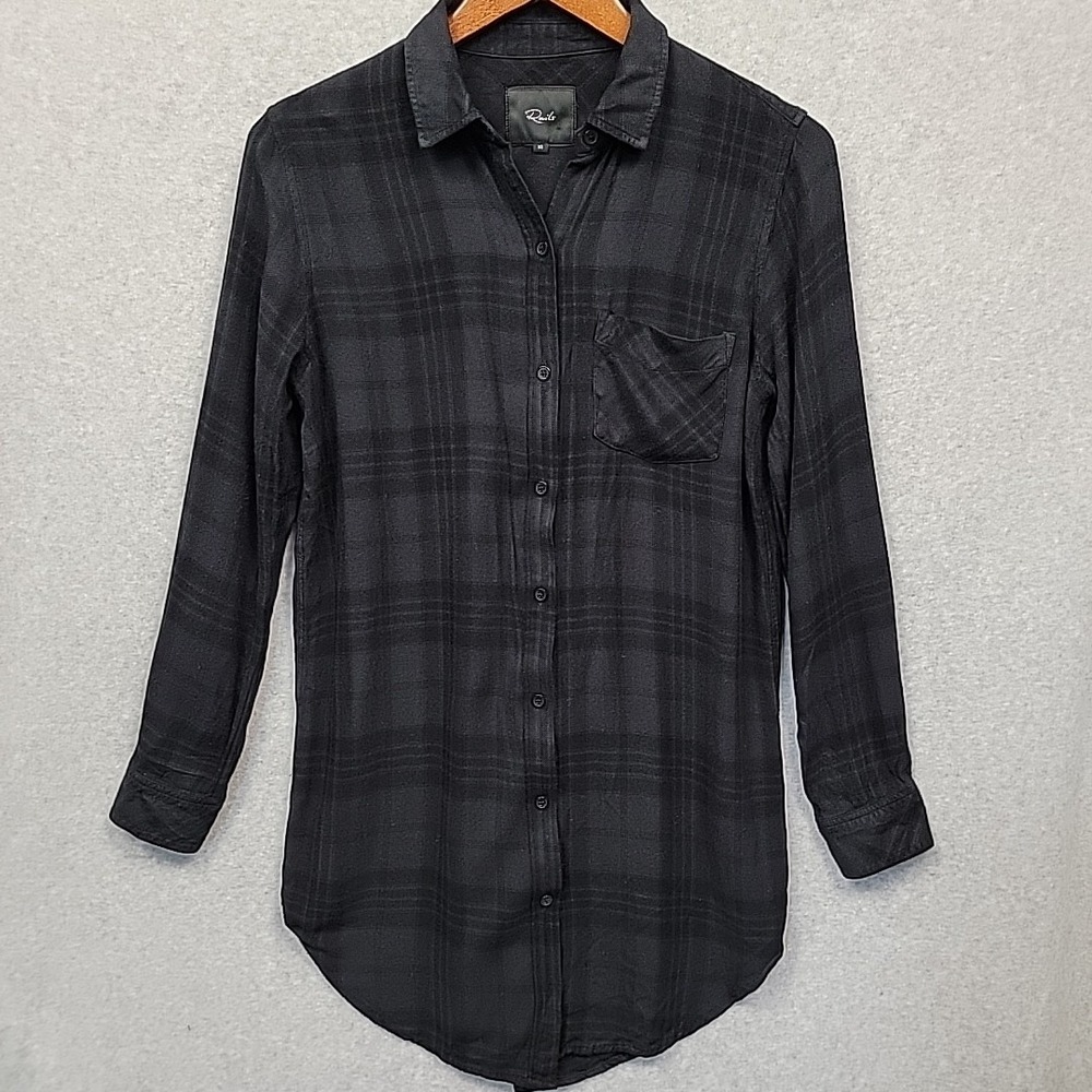 RAILS Bianca Shirt Dress Onyx Jet Plaid Relaxed Long Sleeve Button Down Tunic XS